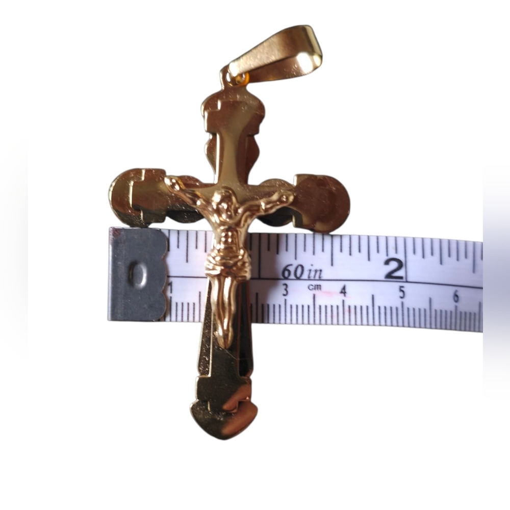 Stainless Steel Gold Crucifix Pendant New - Picture 3 of 4